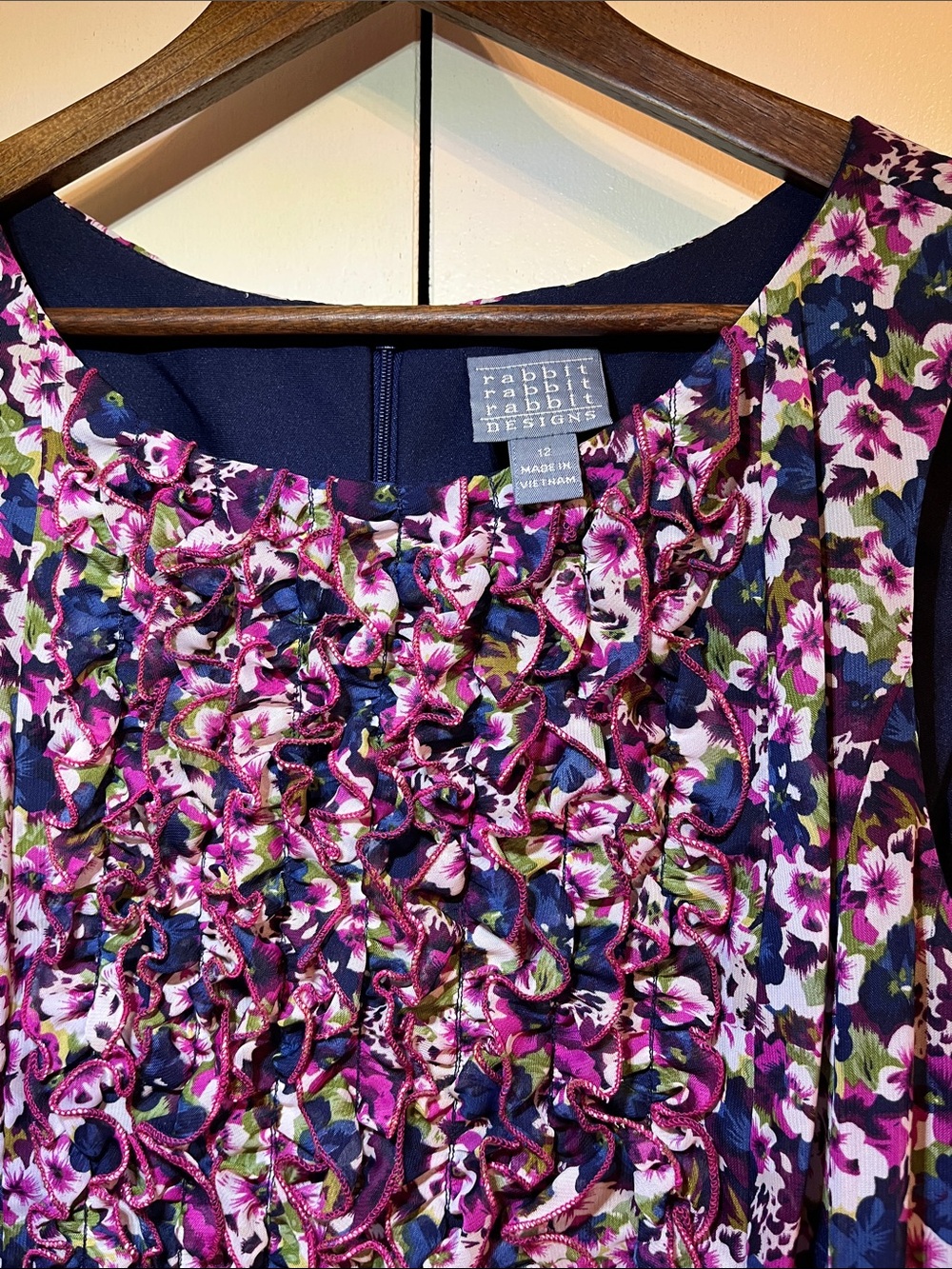 Rabbit Rabbit Rabbit Floral Ruffle Front Dress in Navy and Magenta - Picture 2 of 6